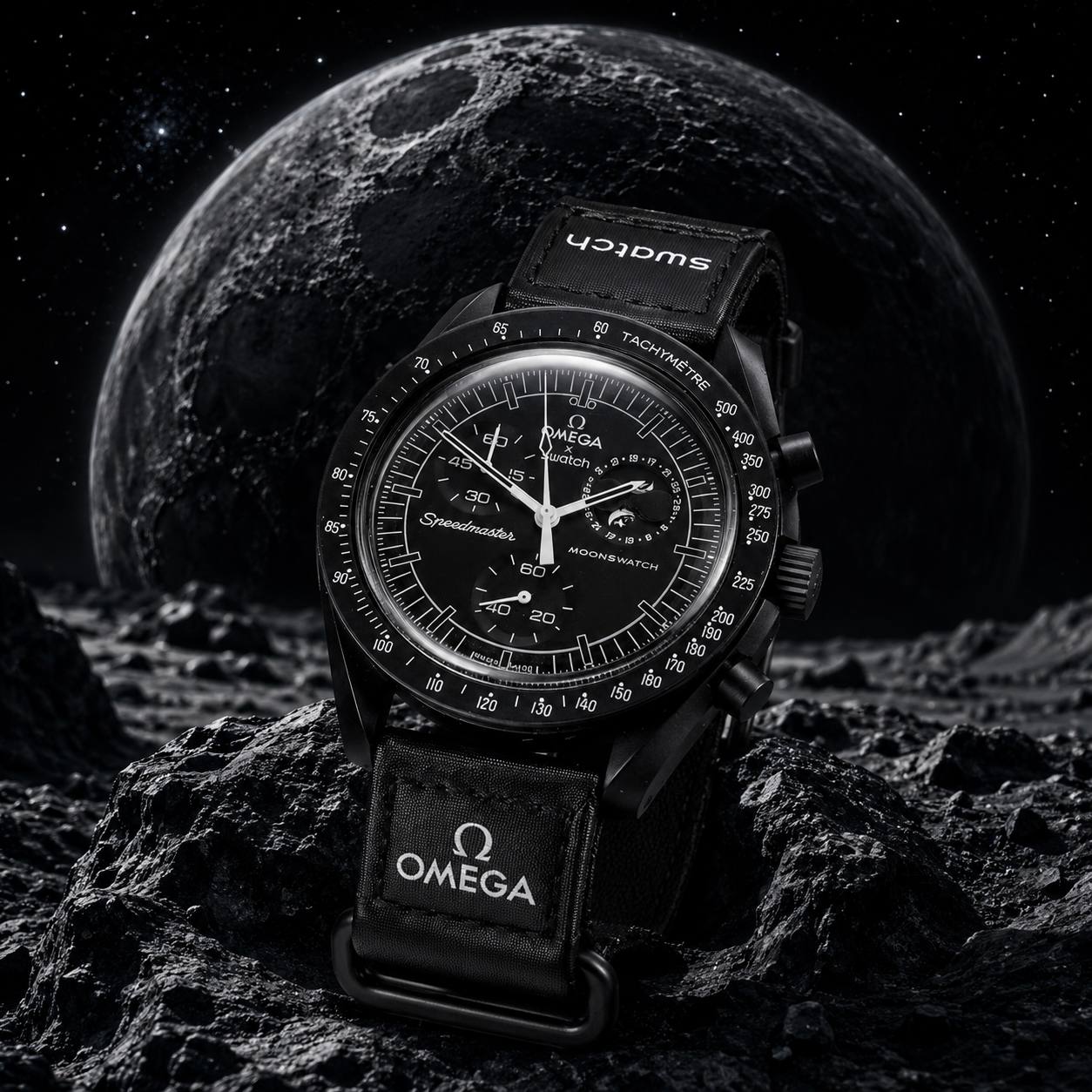 ساعت امگا سواچ  ماه مشکی  mission to dark moon