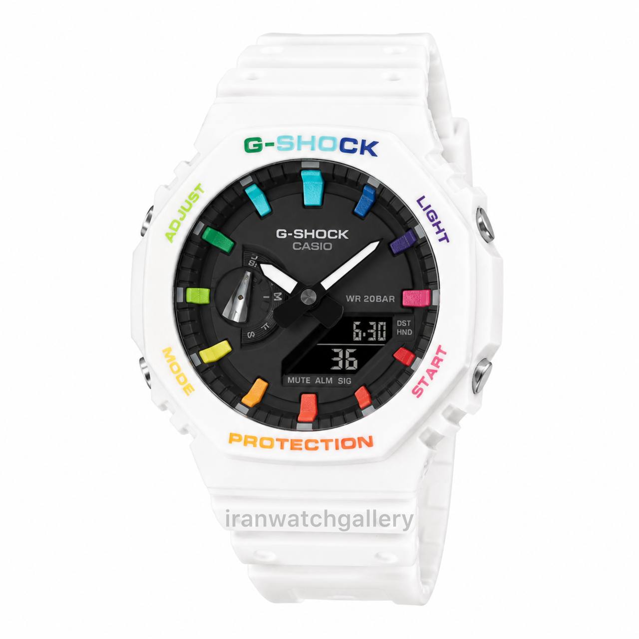 ساعت جیشاک GA-2100 سفید مشکی هفت رنگ