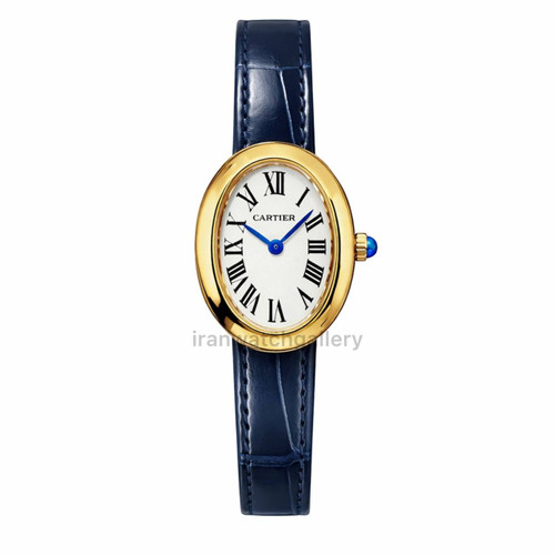 ساعت کارتیه زنانه بیضی چرمی Baignoire مستر سرمه ایی طلایی